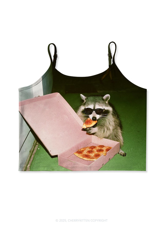 Shades Raccoon Pizza Y2K Print Cami Crop Top Cherrykitten