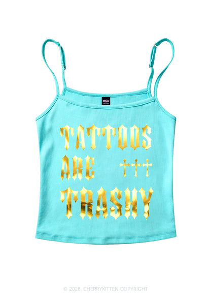 Tattoos Are Trashy Silver Foil Printed Y2K Spaghetti Strap Cami Cherrykitten