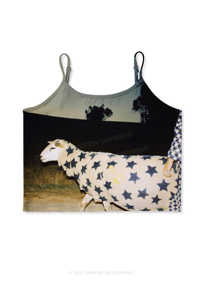 Sheep In Star Cloak Y2K Print Cami Crop Top Cherrykitten