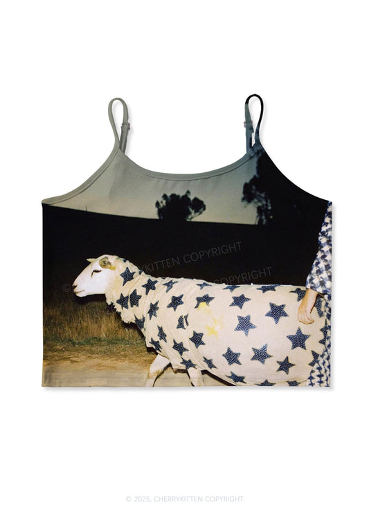 Sheep In Star Cloak Y2K Print Cami Crop Top Cherrykitten