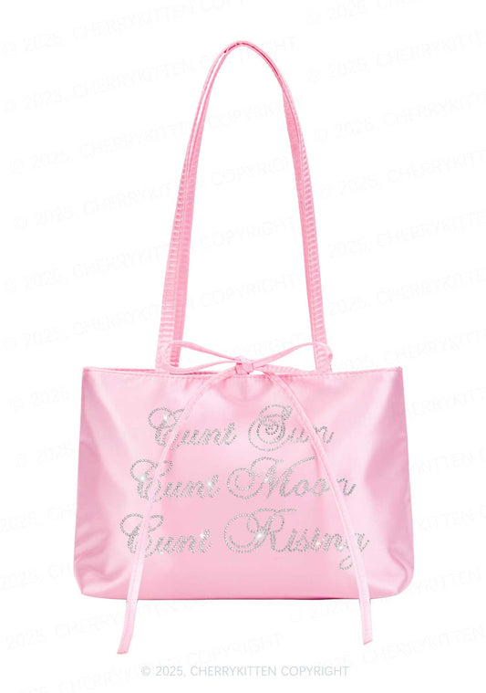 Rhinestone Sun Moon Rising Y2K Satin Bags Cherrykitten