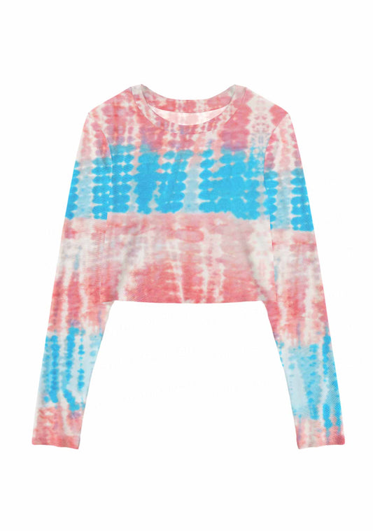 Tie Dye Trans Pride Y2K Mesh Long Sleeve Crop Top Cherrykitten