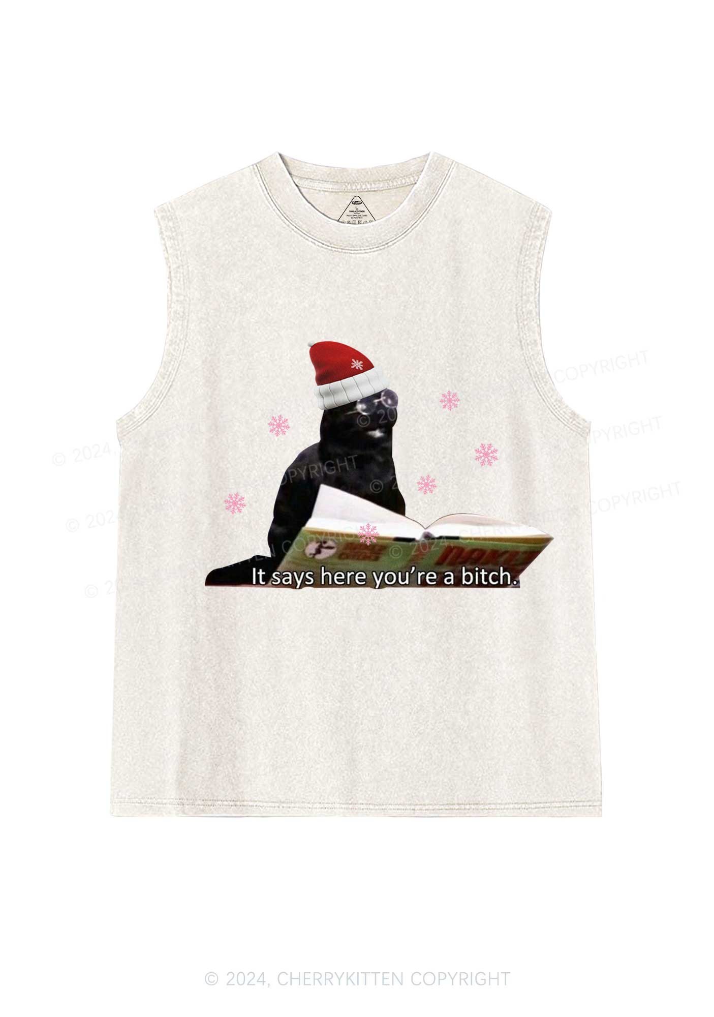 Christmas Cat Bxxch Y2K Washed Tank Cherrykitten