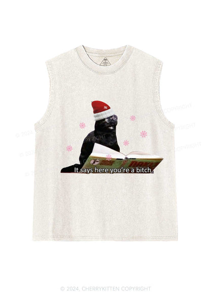 Christmas Cat Bxxch Y2K Washed Tank Cherrykitten