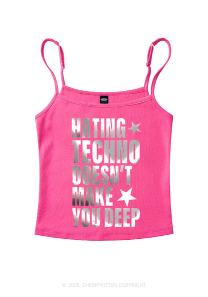 Hating Techno Silver Foil Printed Y2K Spaghetti Strap Cami Cherrykitten