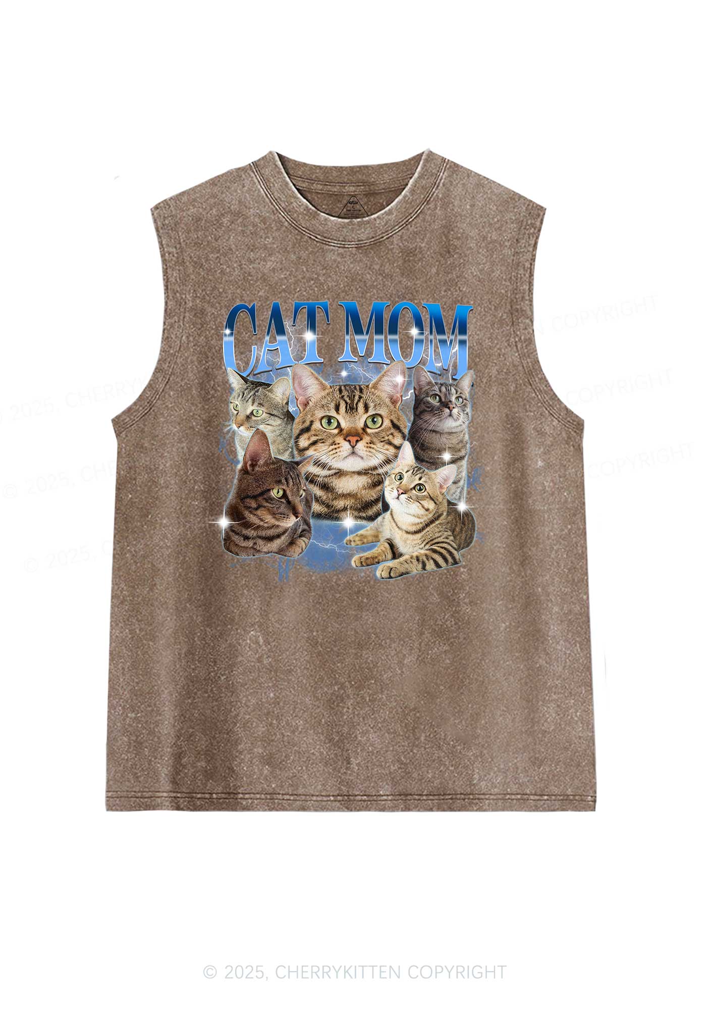 Custom Photo Cat Mom Y2K Washed Muscle Tank Cherrykitten