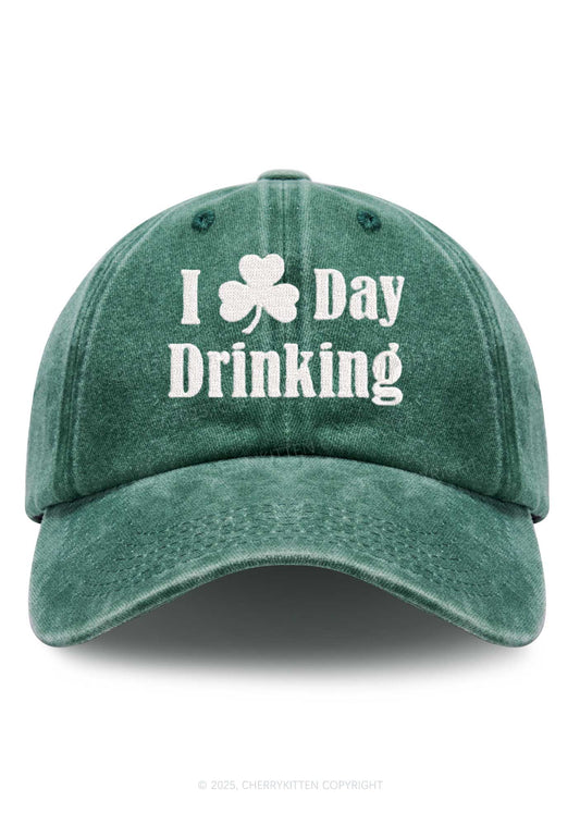 Embroidered I Love Day Drinking St Patricks Y2K Washed Baseball Cap Cherrykitten
