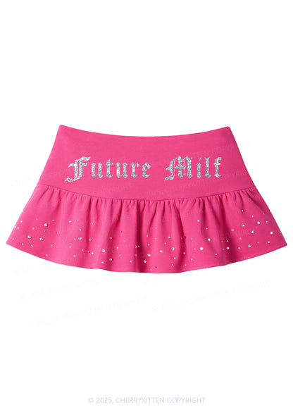 Glitter Future Mxxf Y2K Pink Ruffled Rhinestone Mini Skirt Cherrykitten