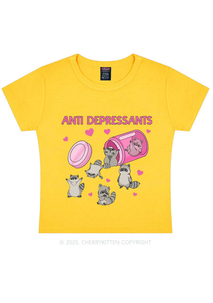 Anti Depressants Raccoon Y2K Baby Tee Cherrykitten