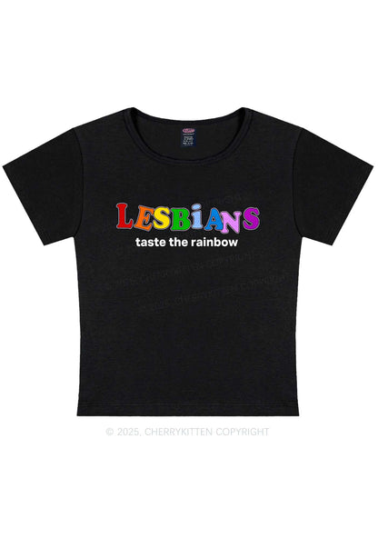 Lesbians Taste The Rainbow Y2K Baby Tee Cherrykitten