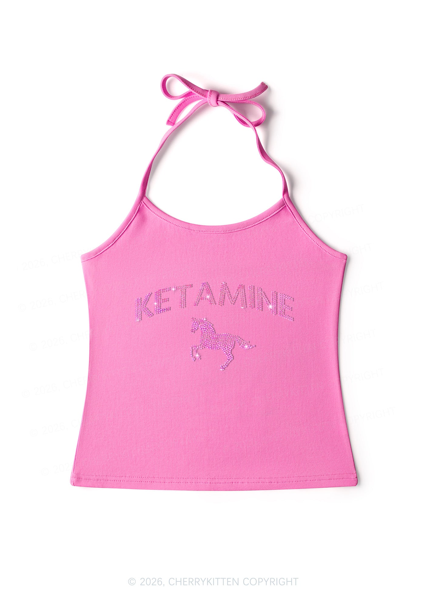 Rhinestone Pink K Unicorn Y2K Halter Neck Cami Cherrykitten