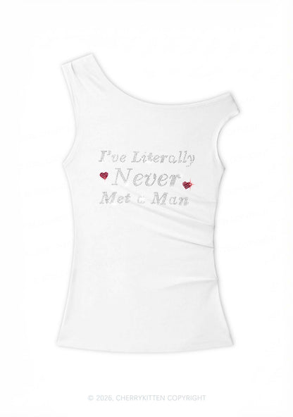 Rhinestone Never Met A Man Pride Y2K Off Shoulder Tank Top Cherrykitten