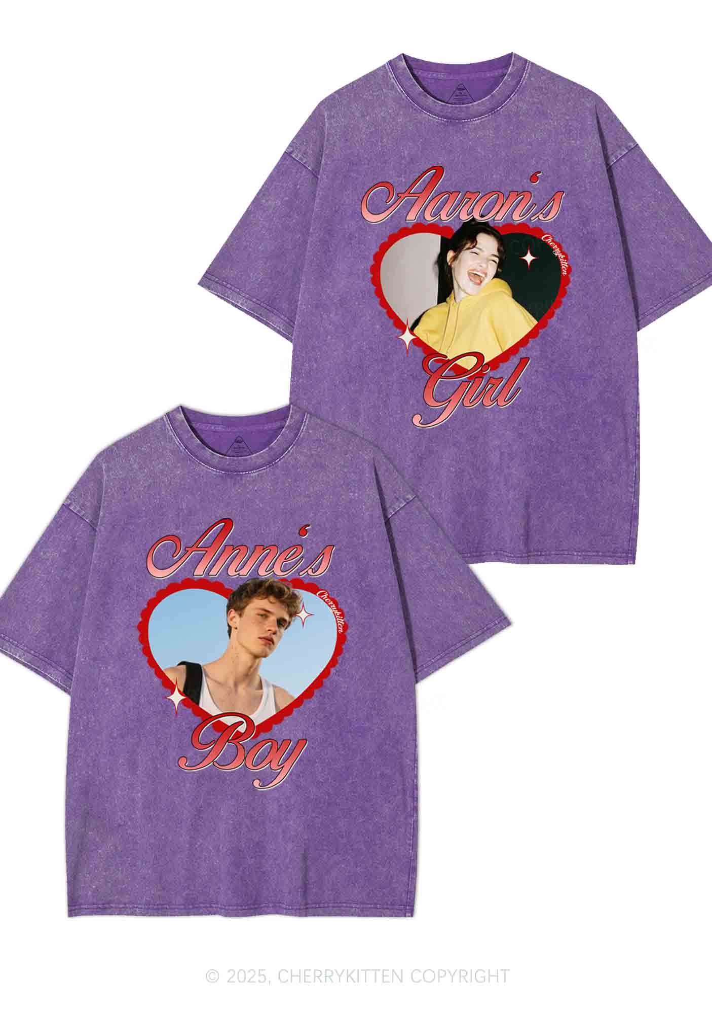 Custom Photo Heart Graphic Y2K Valentine's Day Washed Tee Cherrykitten