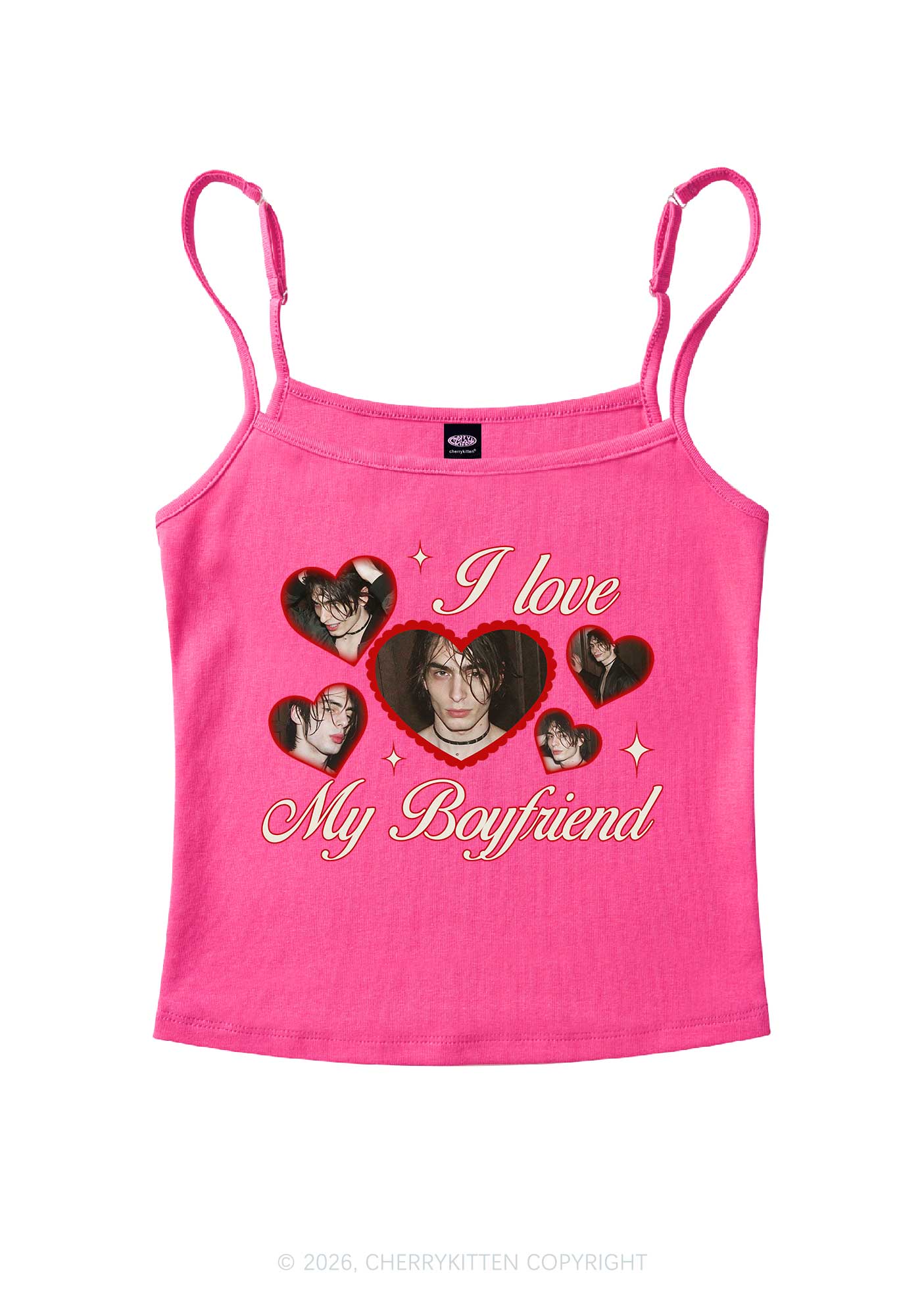 Custom Photo I Love My GF BF Valentine's Day Y2K Spaghetti Strap Cami Cherrykitten