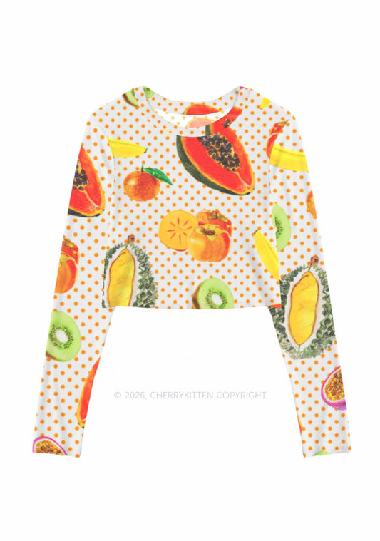 Fruity Dots Pride Y2K Mesh Long Sleeve Crop Top Cherrykitten