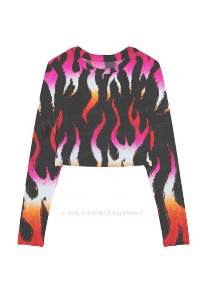 Lesbian Flame Pride Y2K Mesh Long Sleeve Crop Top Cherrykitten