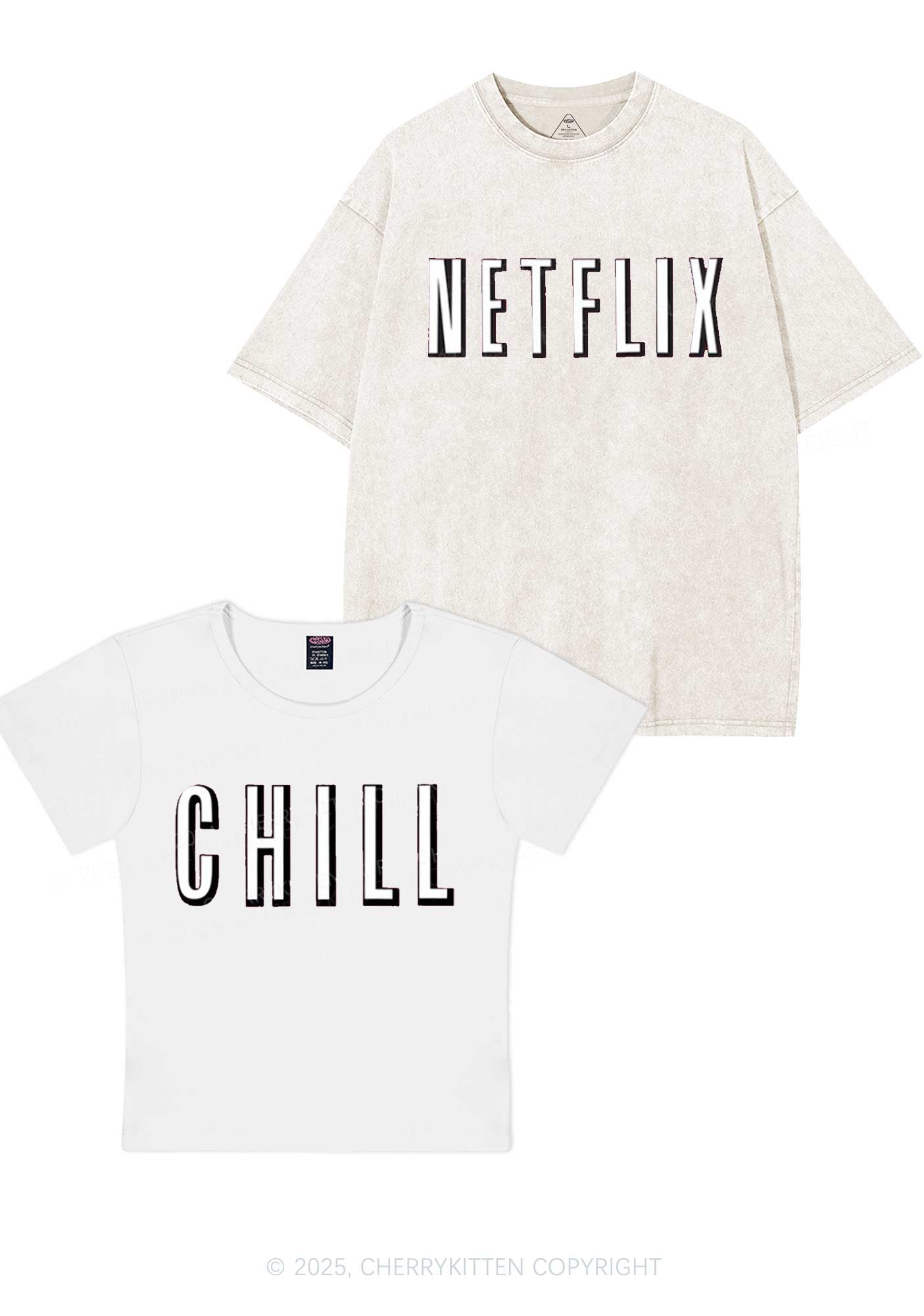 Netflix Chill Y2K Valentine's Day Couple Shirt Cherrykitten