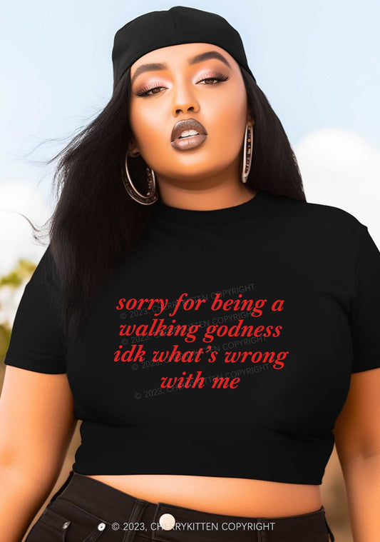 Curvy Sorry For Being A Walking Godness Y2K Baby Tee Cherrykitten