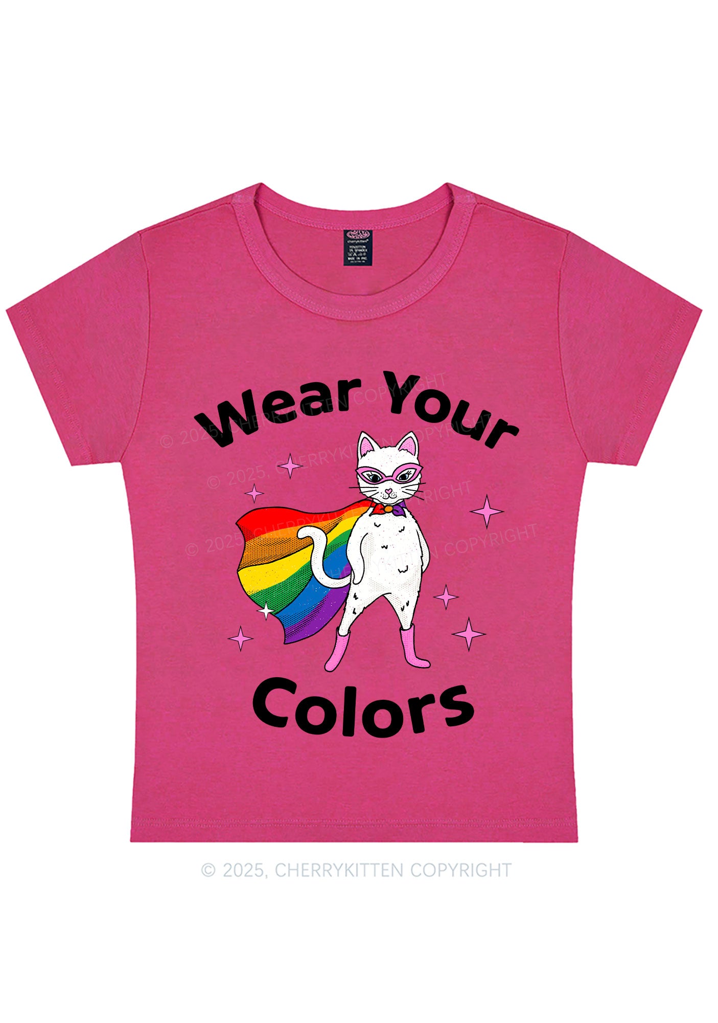 Pride Flag Cat Y2K Baby Tee Cherrykitten