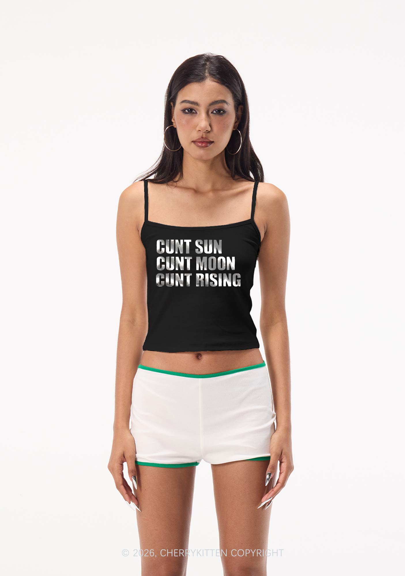 Cxxt Sun Moon Rising Silver Foil Printed Y2K Spaghetti Strap Cami Cherrykitten