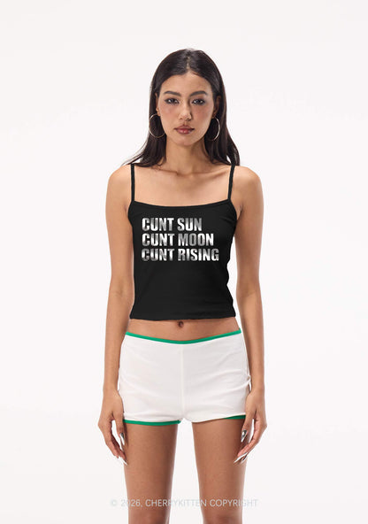 Cxxt Sun Moon Rising Silver Foil Printed Y2K Spaghetti Strap Cami Cherrykitten
