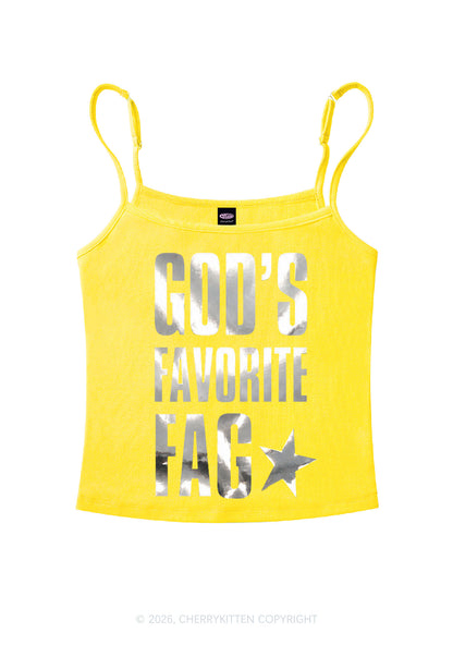 Gods Favorite Fag Pride Silver Foil Printed Y2K Spaghetti Strap Cami Cherrykitten