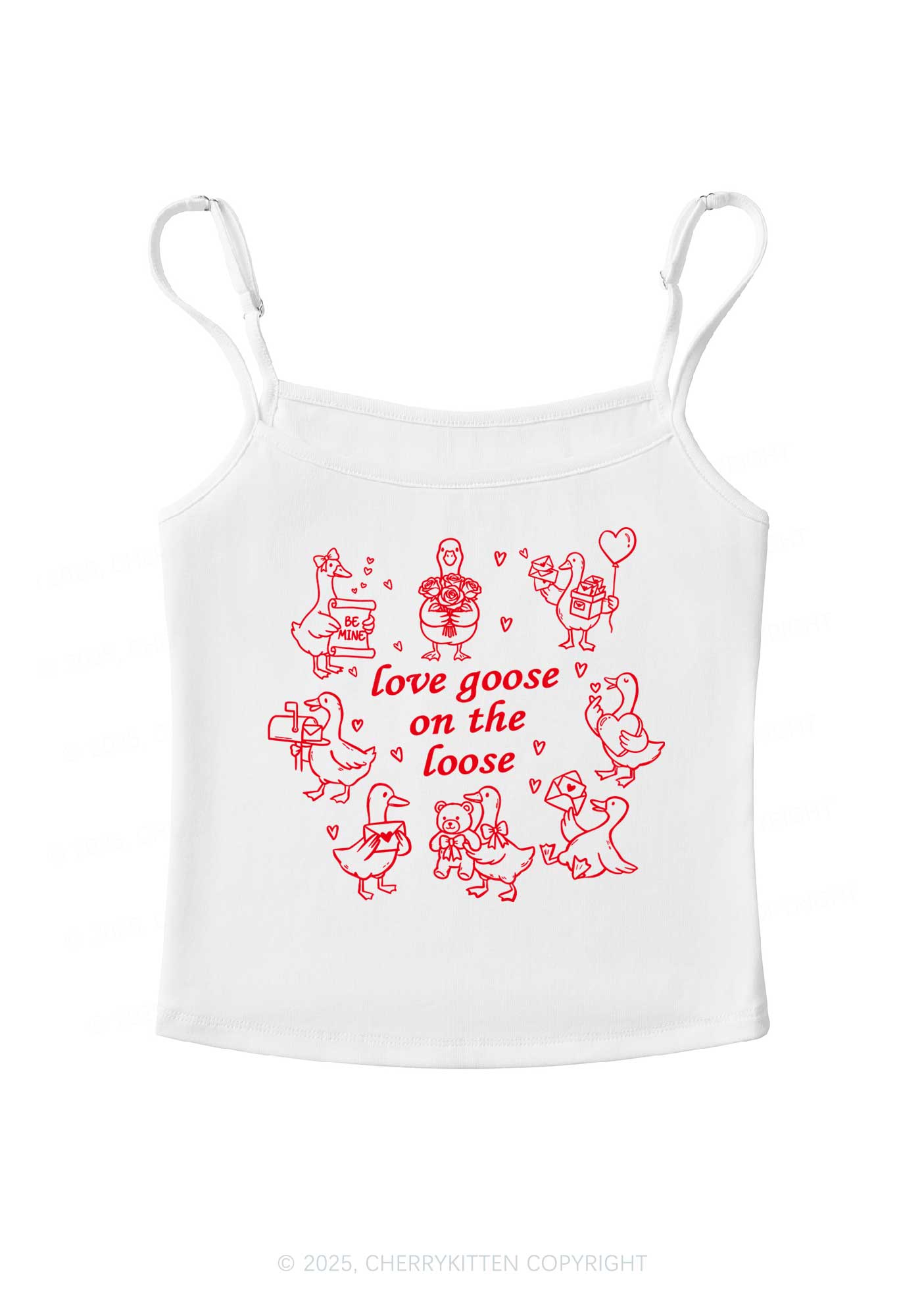 Love Goose On The Loose Valentine's Day Y2K Spaghetti Strap Cami Cherrykitten