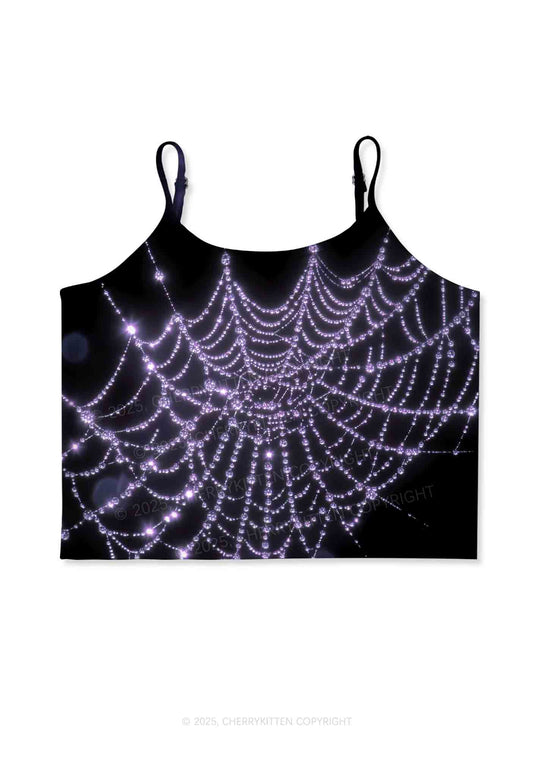 Glistening Spiderweb Y2K Print Cami Crop Top Cherrykitten
