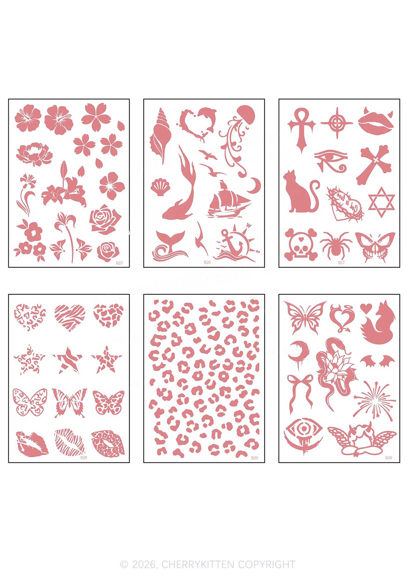6pcs Hot Girl Sticker Y2K Temporary Tattoo Cherrykitten
