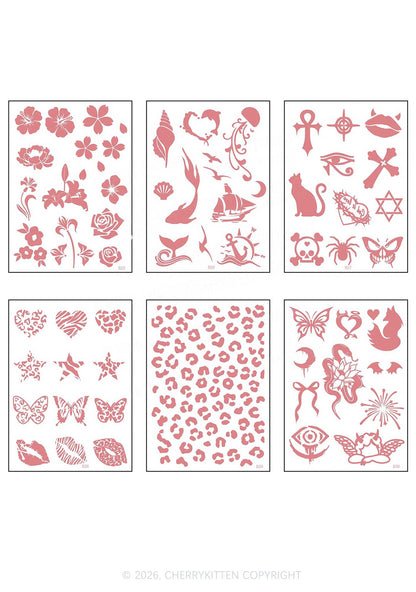 6pcs Hot Girl Sticker Y2K Temporary Tattoo Cherrykitten