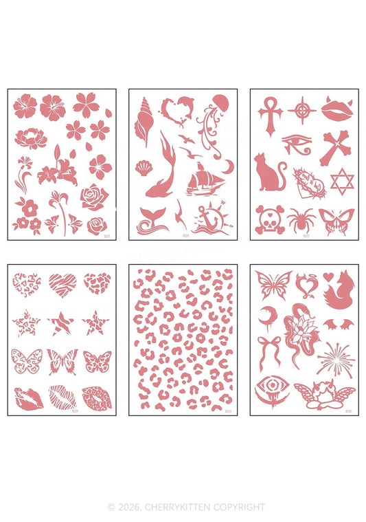6pcs Hot Girl Sticker Y2K Temporary Tattoo Cherrykitten