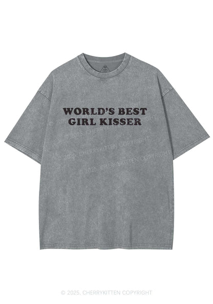 Best Girl Kisser Y2K Shirts Washed Tee Cherrykitten