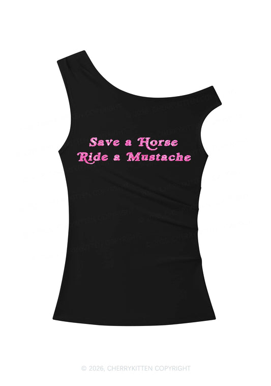 Glitter Ride A Mustache Y2K Off Shoulder Tank Top Cherrykitten