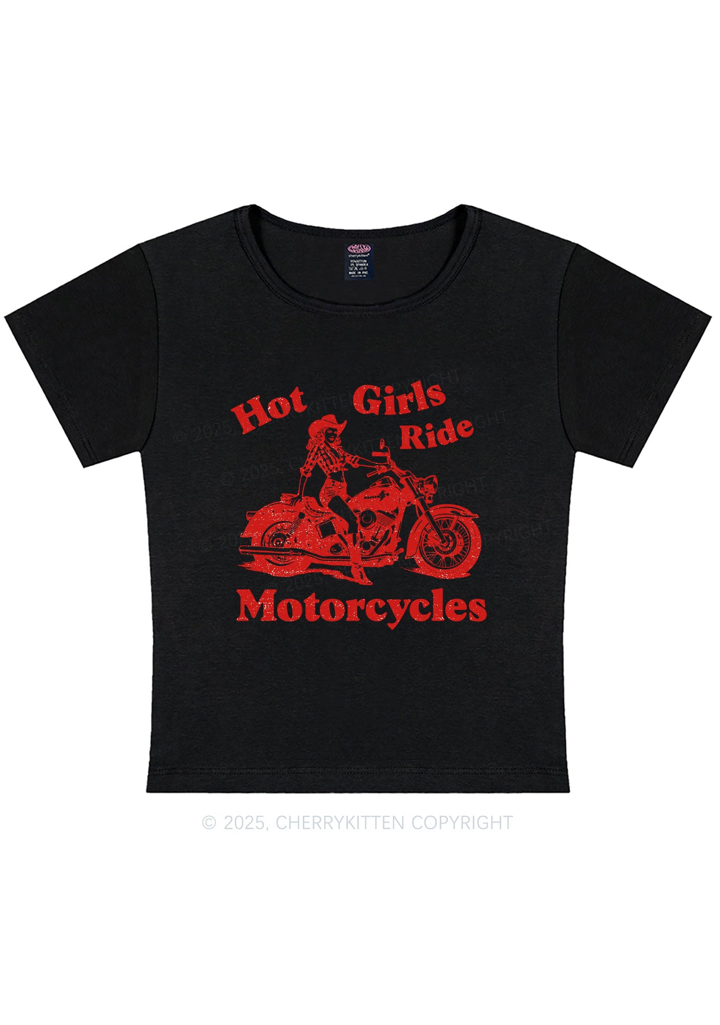 Curvy Hot Girls Ride Motorcycles Y2K Baby Tee Cherrykitten