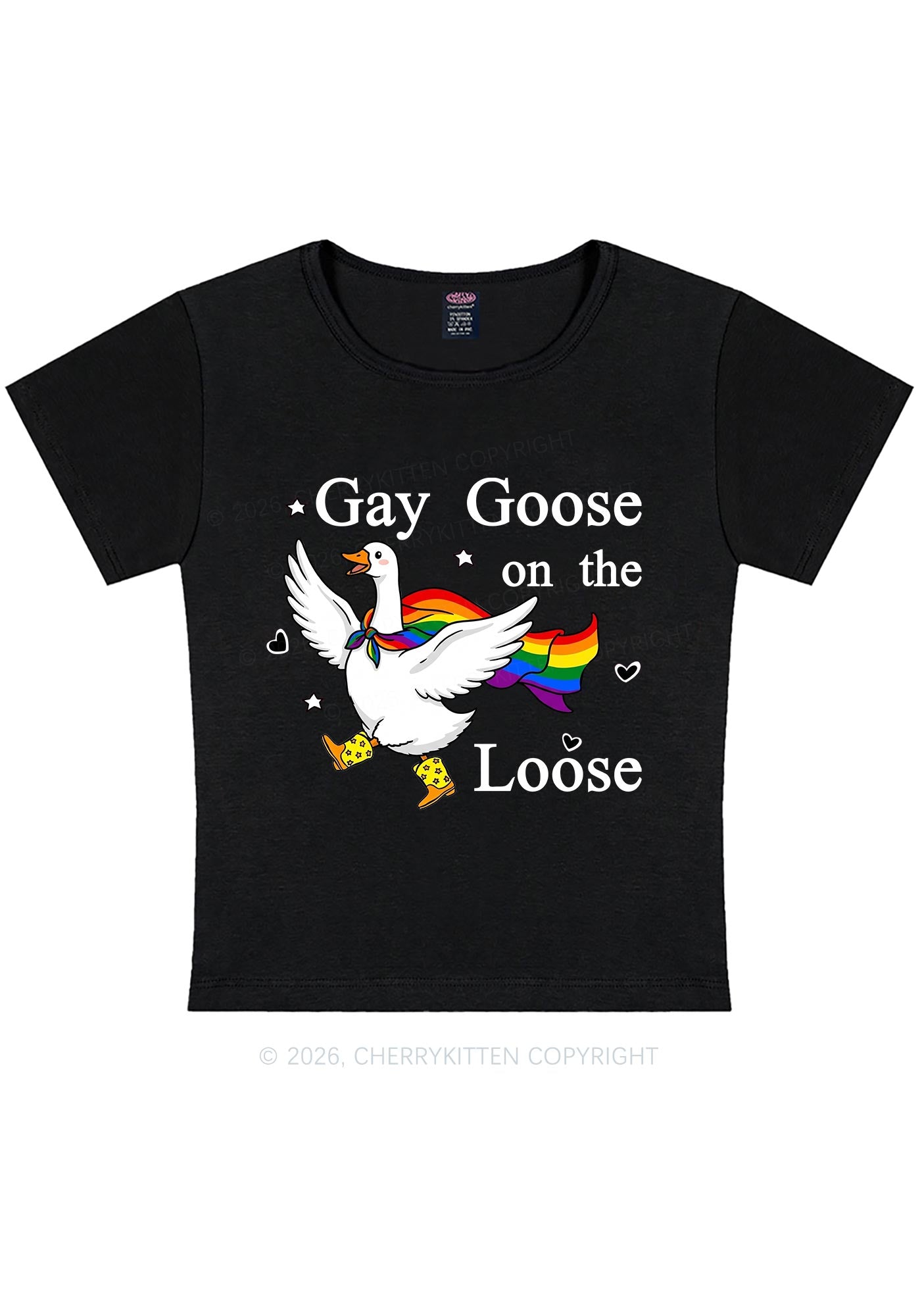 Gay Goose On The Loose Pride Y2K Baby Tee Cherrykitten