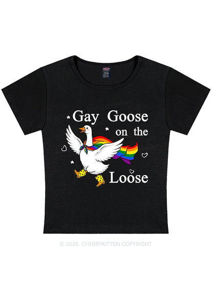 Gay Goose On The Loose Pride Y2K Baby Tee Cherrykitten