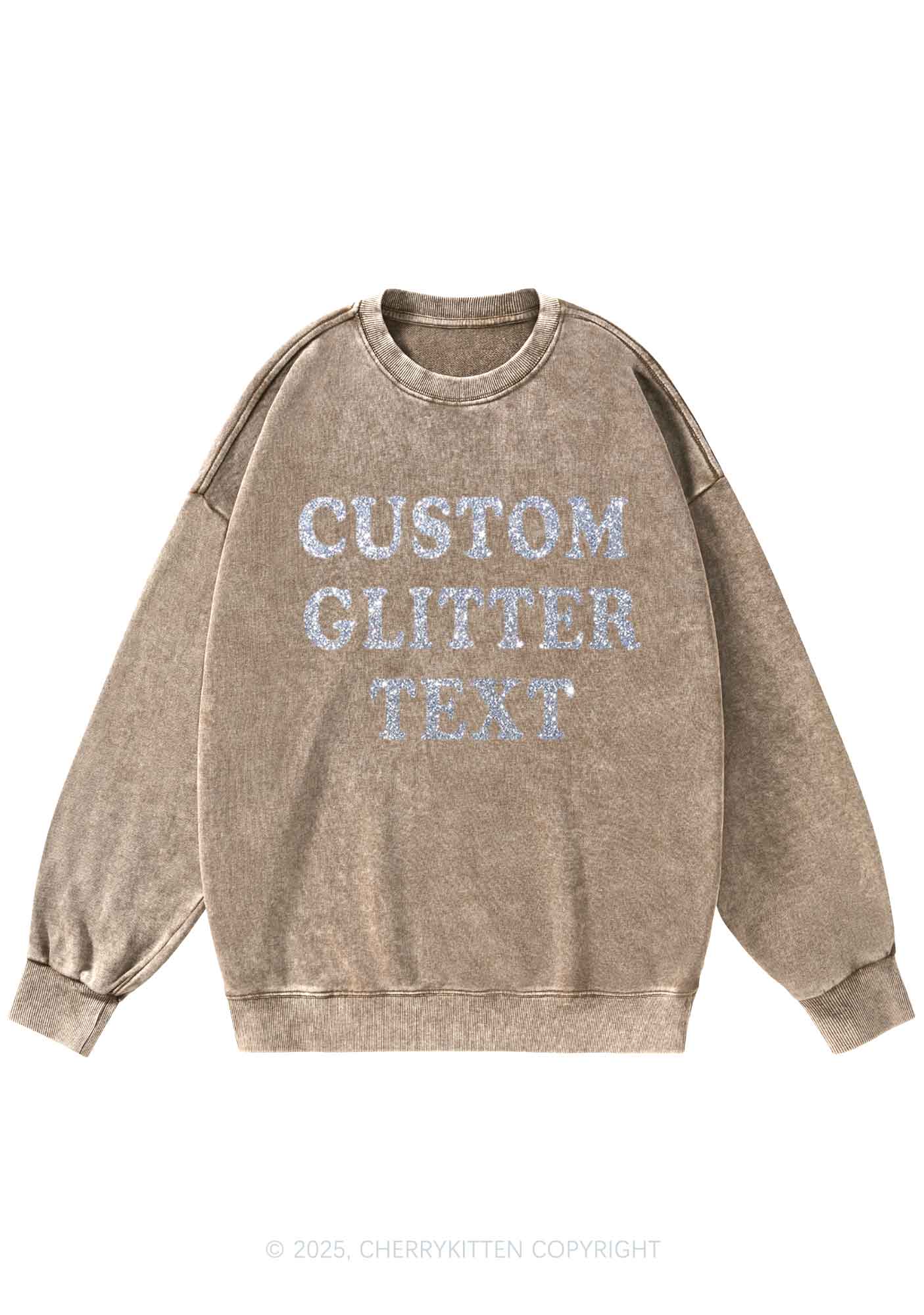 Custom Text Glitter Y2K Washed Sweatshirts Cherrykitten