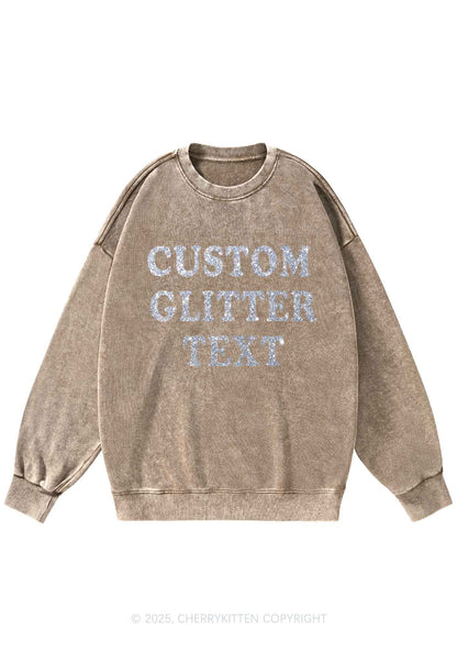 Custom Text Glitter Y2K Washed Sweatshirts Cherrykitten