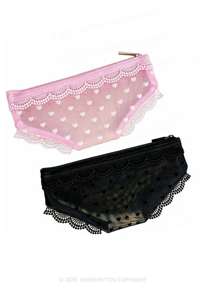 Briefs Shape Y2K Mesh Lace Trim Cosmetic Pouch Cherrykitten