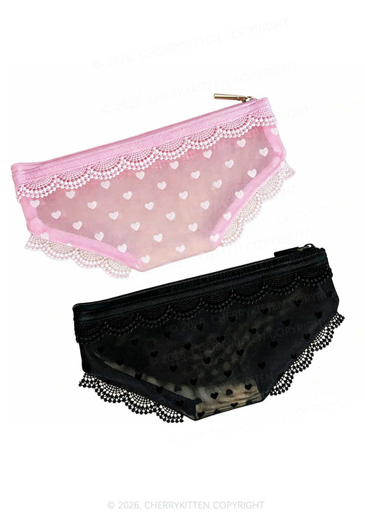 Briefs Shape Y2K Mesh Lace Trim Cosmetic Pouch Cherrykitten