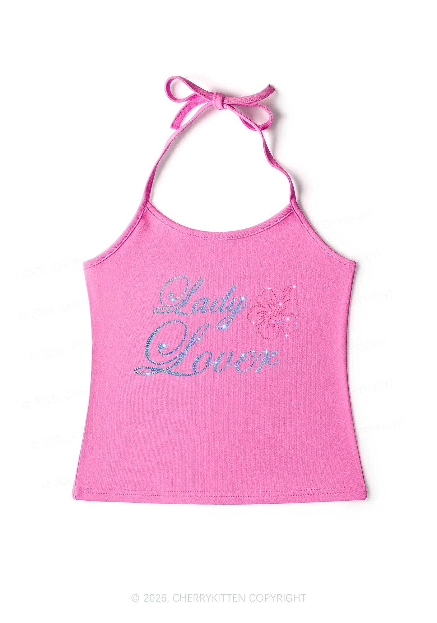 Rhinestone Lady Lover Pride Y2K Halter Neck Cami Cherrykitten