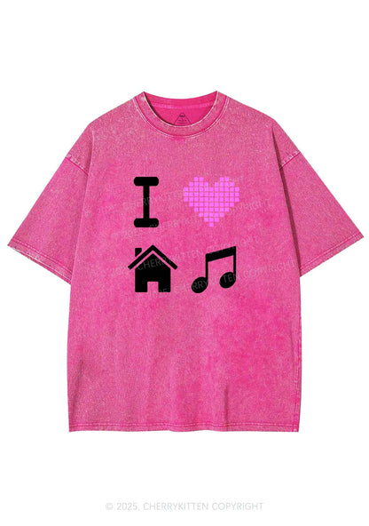 I Love House Music Y2K Shirts Washed Tee Cherrykitten