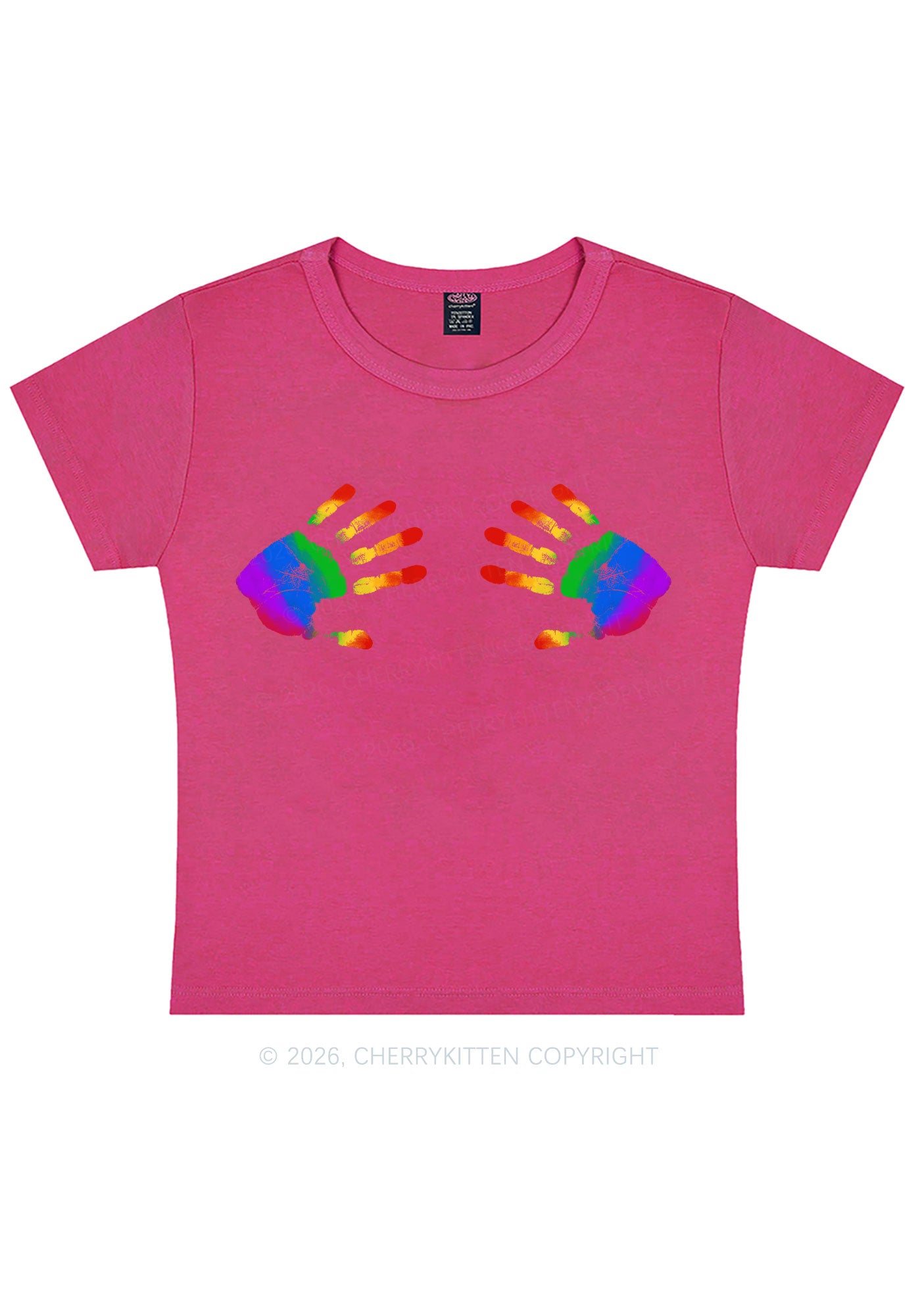 Rainbow Handprint Pride Y2K Baby Tee Cherrykitten