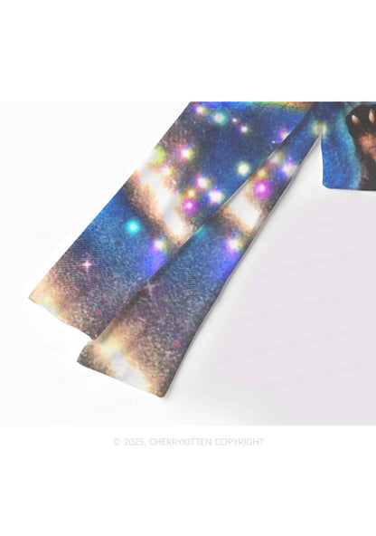 Super Raccoon Y2K Mesh Long Sleeve Crop Top Cherrykitten