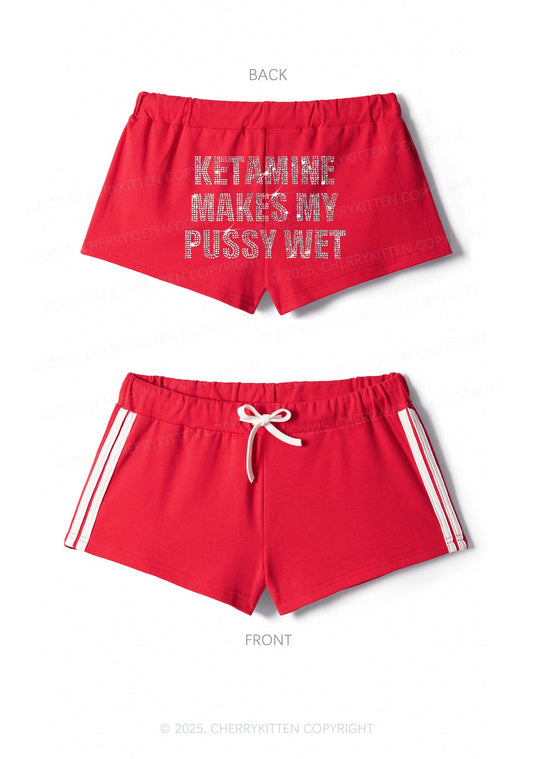 Rhinestone K Makes My Puxxy Wet Y2K Drawstring Mini Shorts Cherrykitten