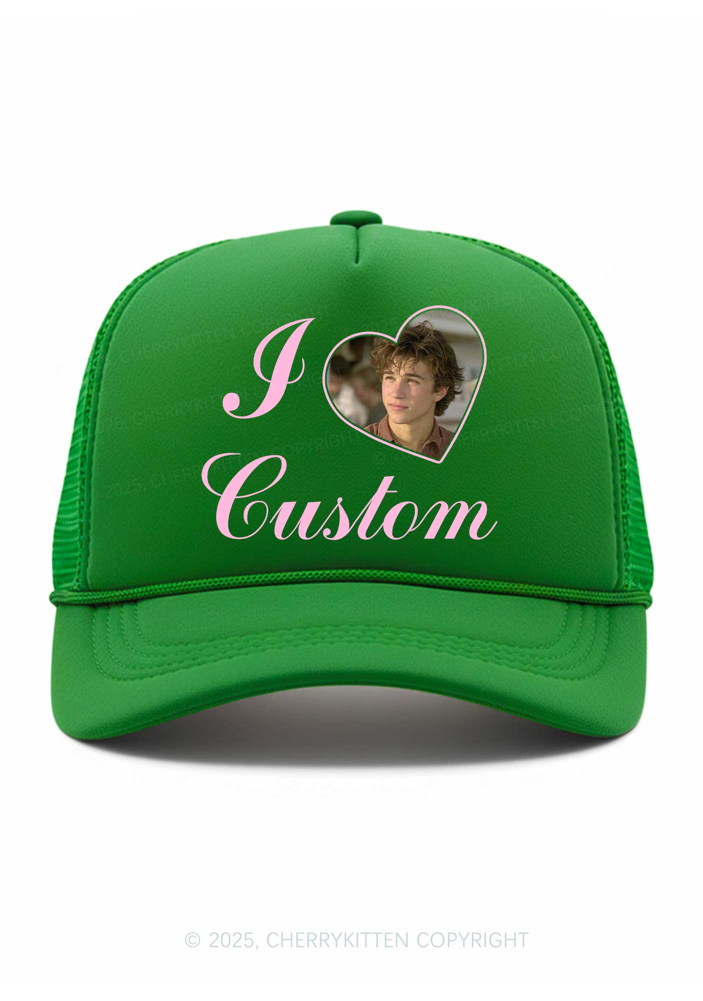 I Love Custom Photo Valentine's Day Y2K Trucker Hat Cherrykitten