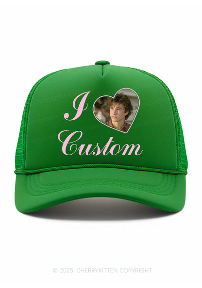 I Love Custom Photo Valentine's Day Y2K Trucker Hat Cherrykitten