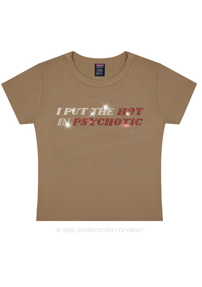 Rhinestone I Put The Hot In Psychotic Y2K Baby Tee Cherrykitten
