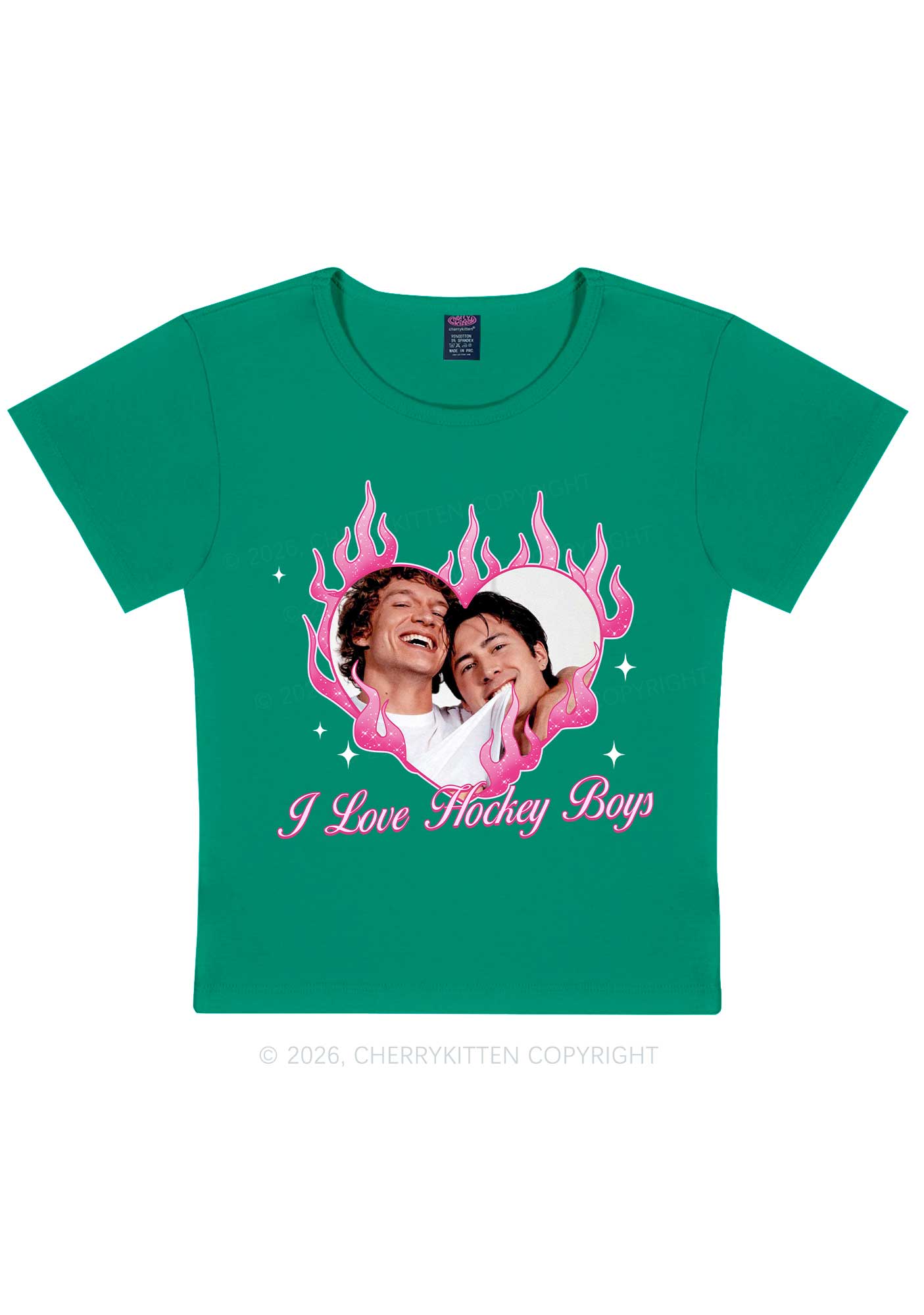 I Love Hockey Boys Pink Heart HR Y2K Baby Tee Cherrykitten