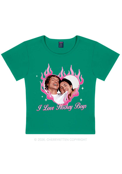 I Love Hockey Boys Pink Heart HR Y2K Baby Tee Cherrykitten